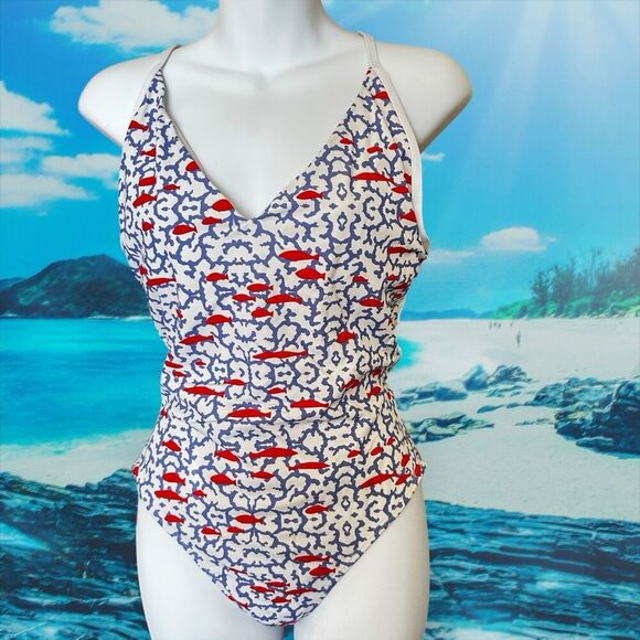Letarte One Piece Swimsuit Maui Hawaii Made in USA Blue Red Fish Blue Coral LRG - Picture 1 of 7